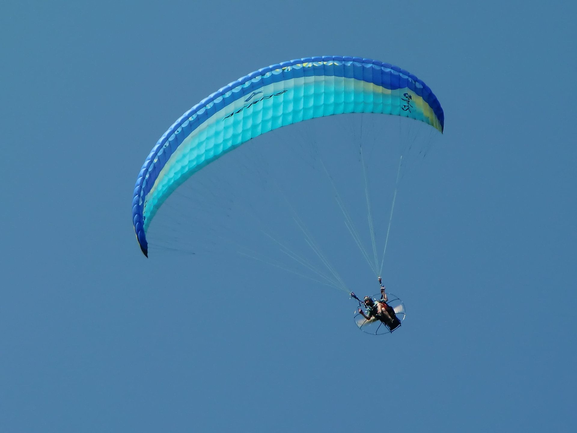 Motorisierte Paragleiter vor blauem Himmel im Hintergrund bei der Flugschule in Niederösterreich